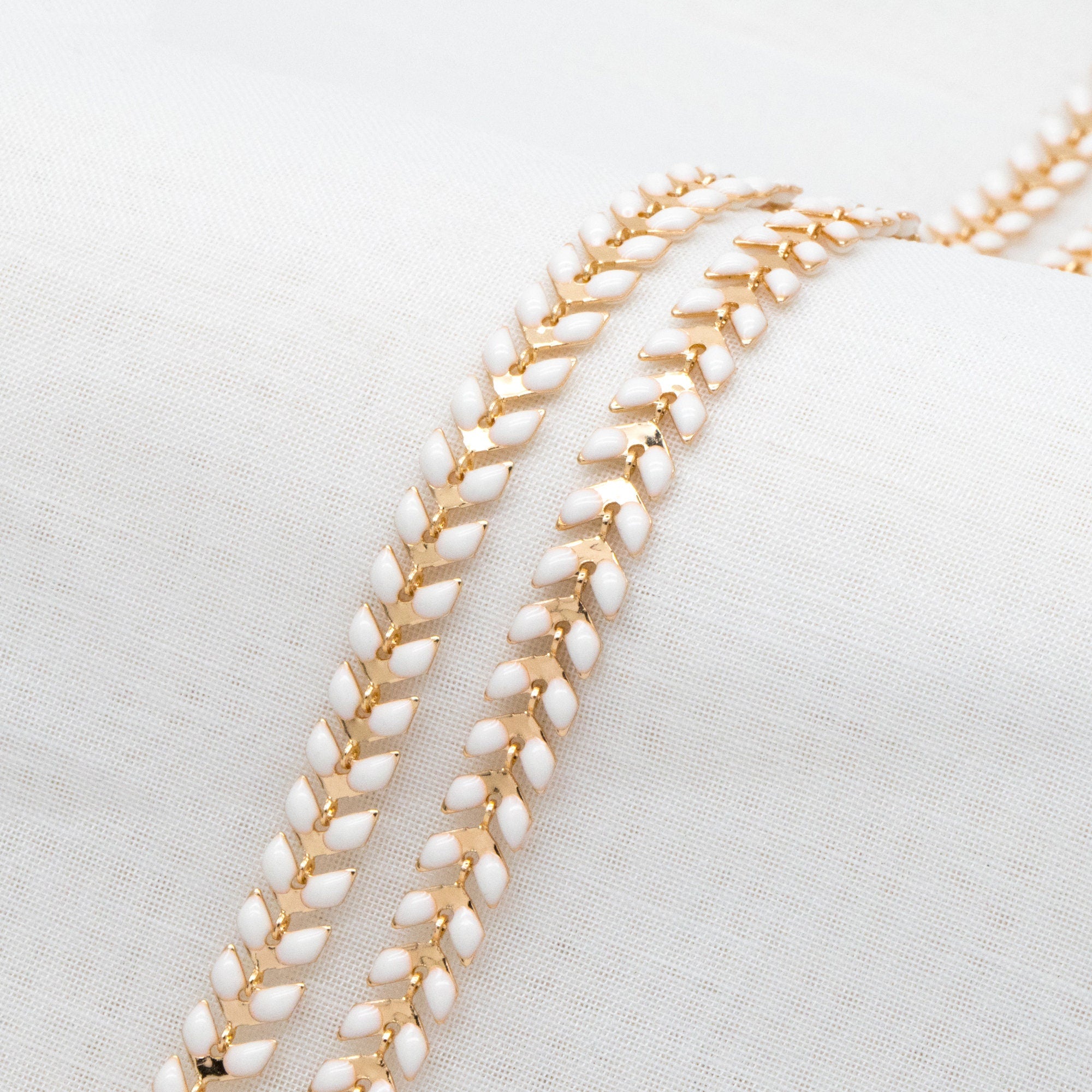 Gold plated Brass Enamel Chevron Chain 6.3mm, Herringbone Flat Arrow Designer Chain, Color Not Easily Tarnish (#LK-160)/ 1 Meter=3.3ft